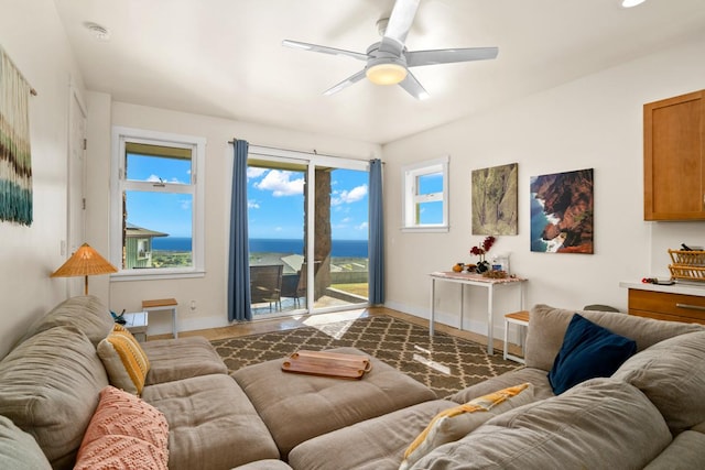 living room with ceiling fan