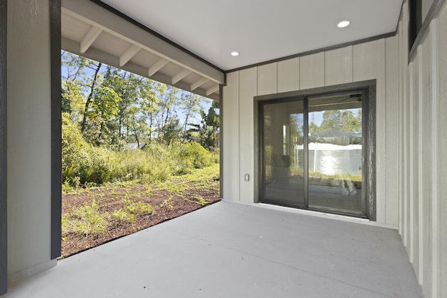 view of patio featuring a water view