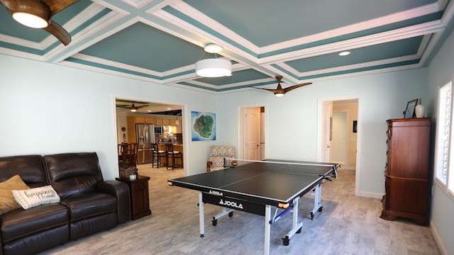 playroom with coffered ceiling