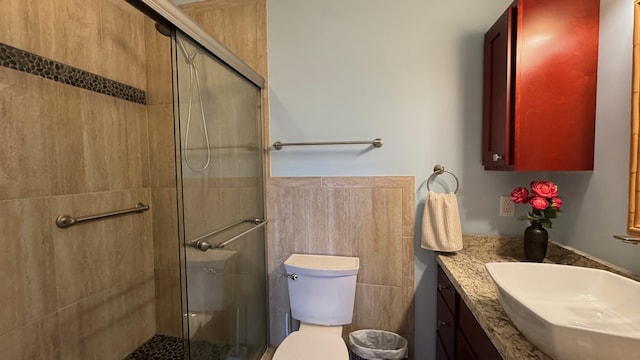 bathroom with vanity, toilet, and an enclosed shower