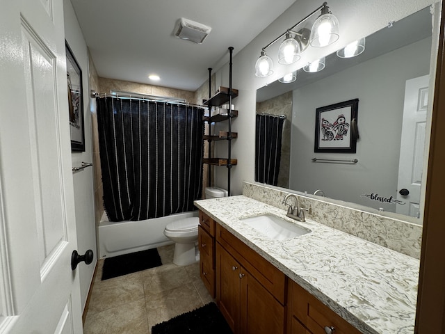 full bathroom with vanity, toilet, and shower / bath combo