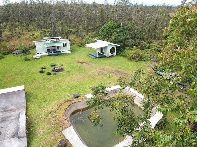 aerial view with a forest view