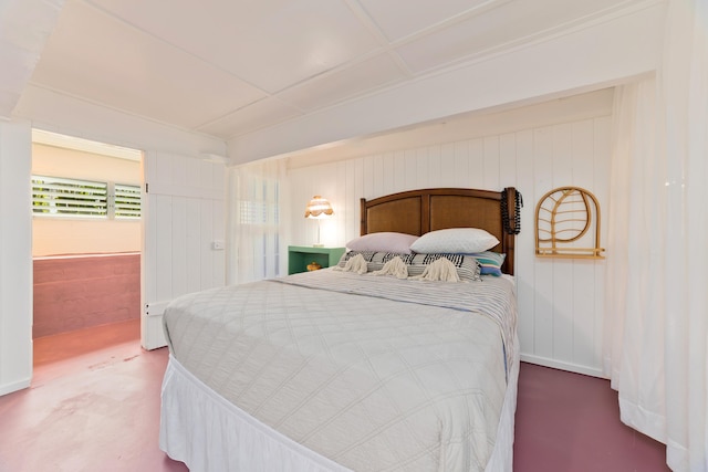 bedroom with concrete floors