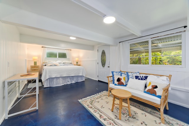 bedroom featuring beamed ceiling