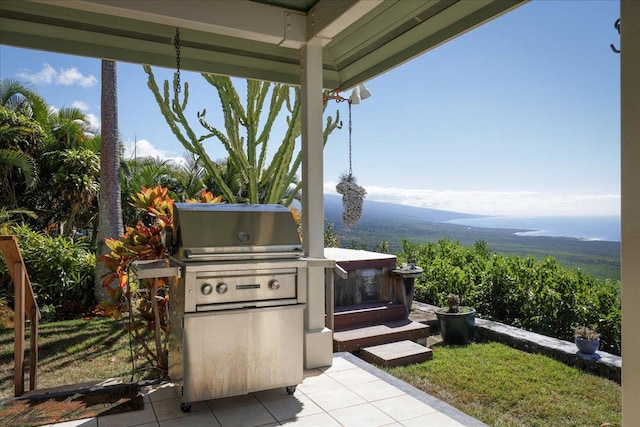 view of patio with a mountain view