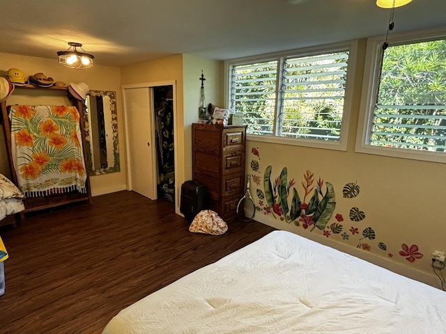 bedroom featuring a closet and dark hardwood / wood-style flooring