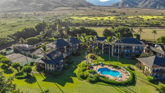 aerial view featuring a mountain view