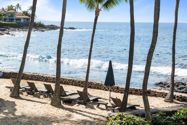 view of water feature with a view of the beach