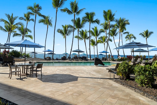 view of swimming pool with a patio