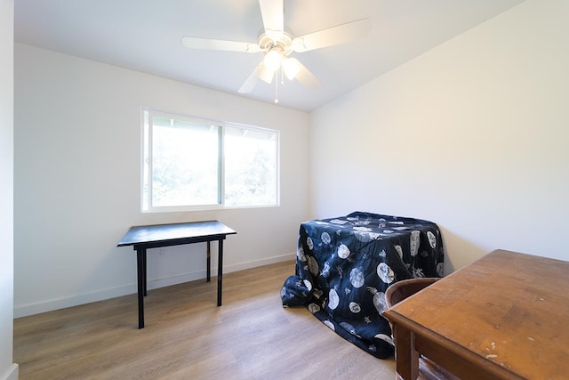 miscellaneous room featuring ceiling fan and light hardwood / wood-style flooring