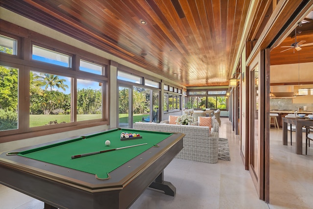 playroom featuring wood ceiling and billiards