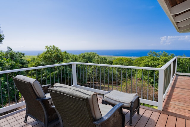 deck featuring a water view