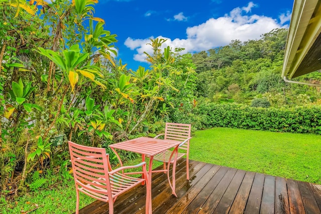 wooden deck with a lawn