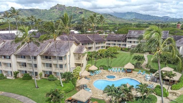 aerial view featuring a mountain view