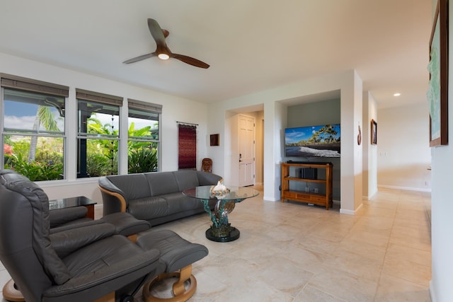 living room featuring ceiling fan