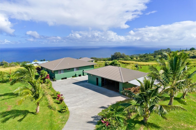 aerial view with a water view