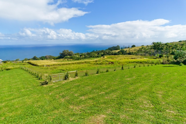 view of yard featuring a rural view and a water view