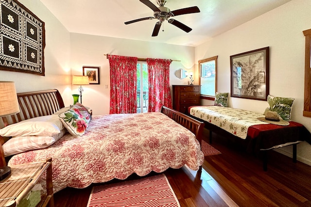 bedroom featuring hardwood / wood-style floors and ceiling fan