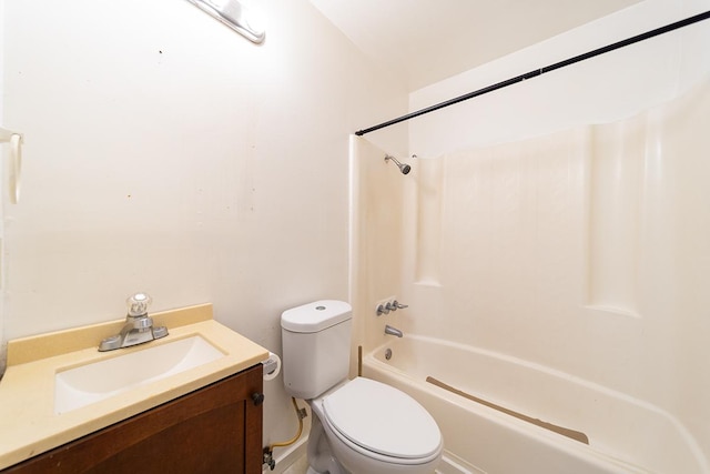 full bathroom featuring toilet, vanity, and bathing tub / shower combination