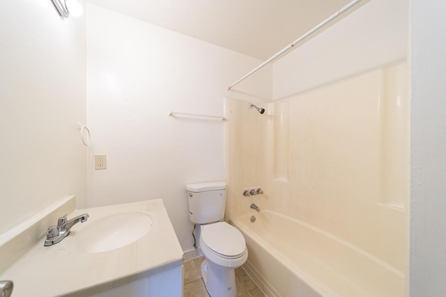 full bathroom with tile patterned floors, toilet, vanity, and shower / washtub combination