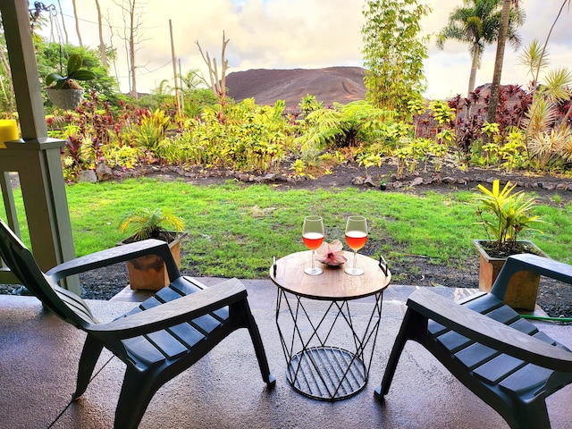 view of patio featuring a mountain view