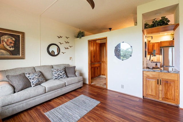 living room featuring dark hardwood / wood-style flooring