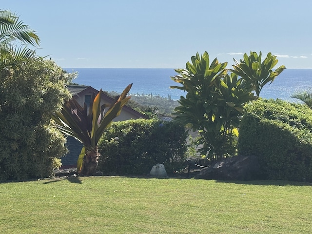 view of yard with a water view