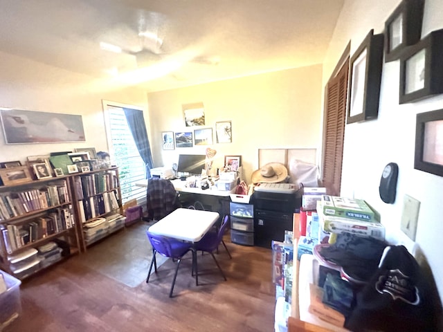 home office featuring dark wood-type flooring