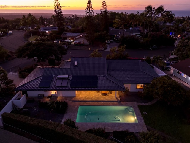 view of aerial view at dusk