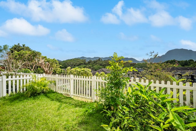 view of yard featuring a mountain view