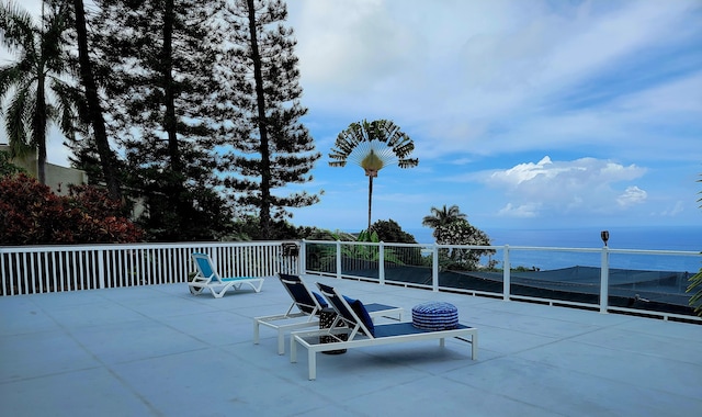 view of patio / terrace featuring a water view