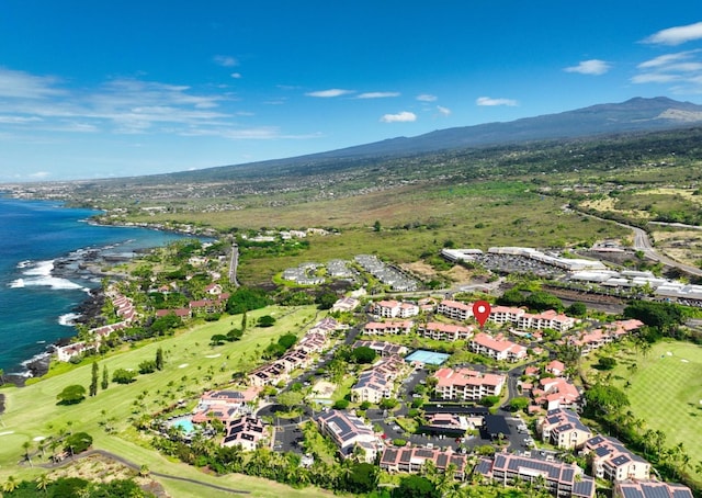 aerial view with a water and mountain view