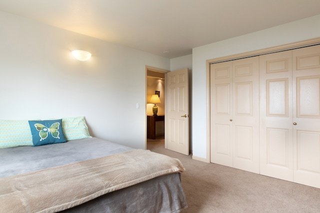 carpeted bedroom featuring a closet