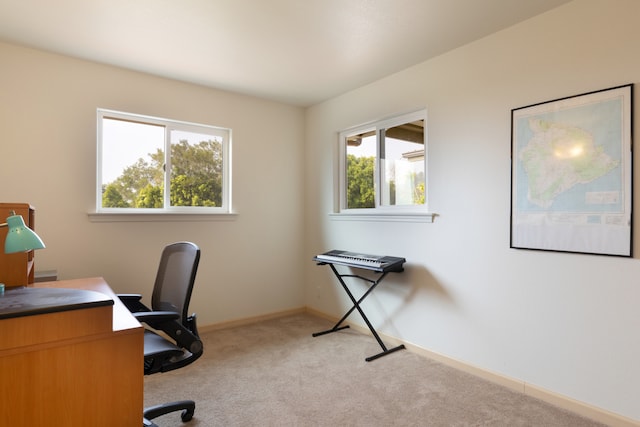 office space with light colored carpet