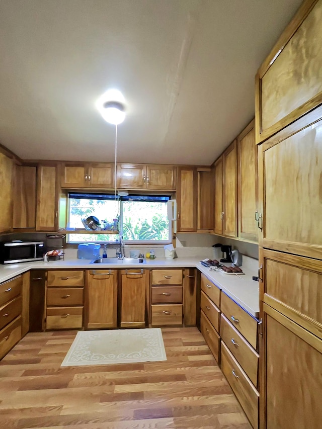 kitchen with sink and light hardwood / wood-style floors