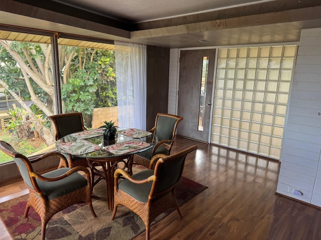 dining space featuring dark wood-type flooring