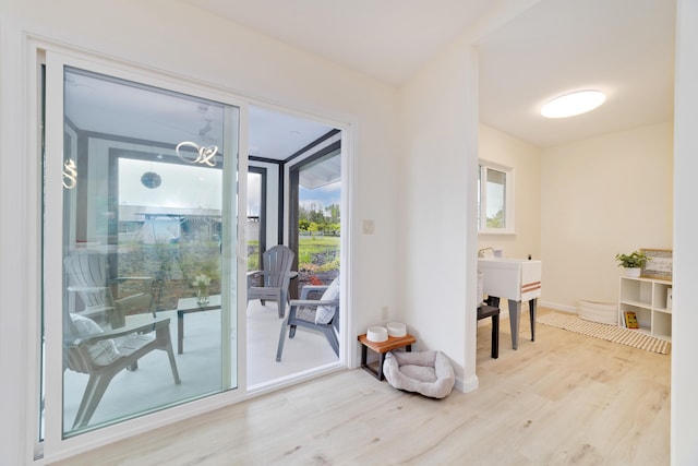 doorway to outside featuring light hardwood / wood-style floors