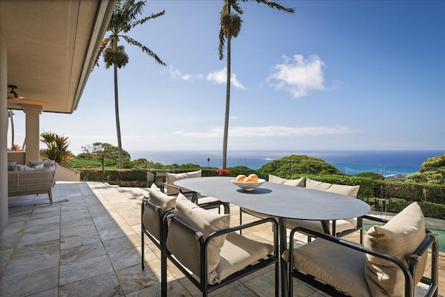 view of patio / terrace featuring a water view