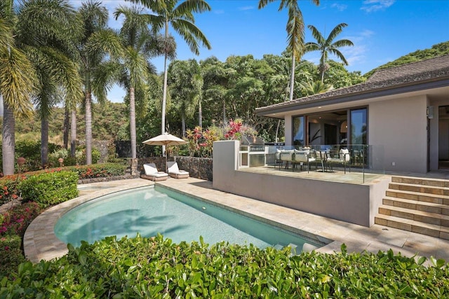 view of swimming pool with a patio area