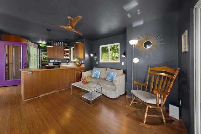 living room with hardwood / wood-style flooring