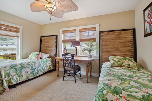 bedroom with light colored carpet