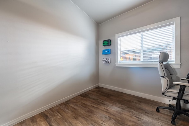 office area with dark wood-type flooring