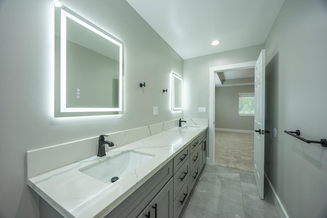 15-1836 11th Ave, Keaau, HI 96749 - full bath featuring recessed lighting, tile patterned flooring, double vanity, and a sink