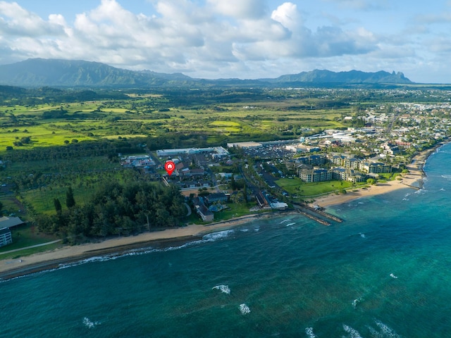 aerial view with a water and mountain view