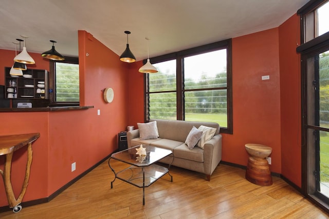 living room with light hardwood / wood-style flooring