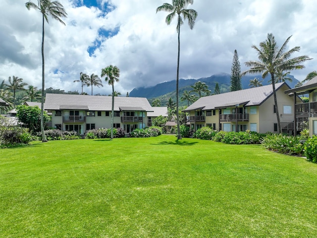 view of yard featuring a mountain view