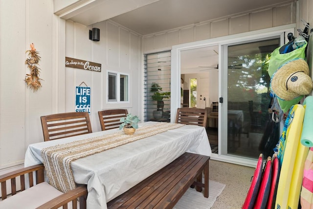 dining space featuring ceiling fan