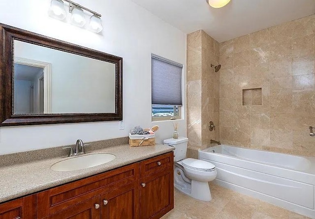 full bath with toilet, shower / washtub combination, and vanity