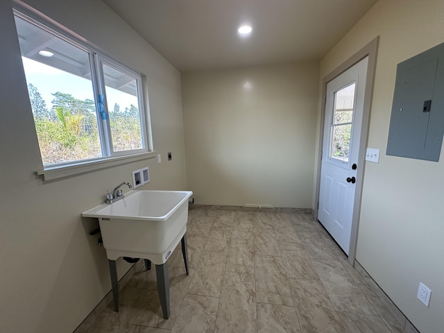 laundry area with washer hookup, electric panel, and hookup for an electric dryer