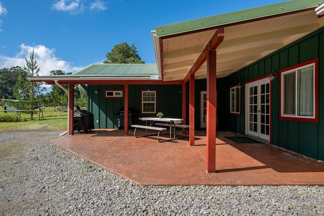 view of patio / terrace featuring french doors and area for grilling